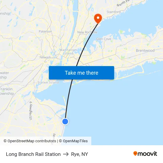 Long Branch Rail Station to Rye, NY map
