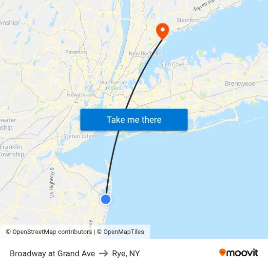 Broadway at Grand Ave to Rye, NY map