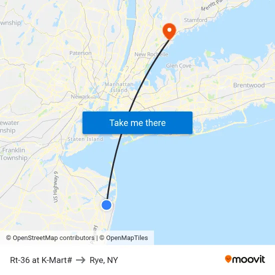 Rt-36 at K-Mart# to Rye, NY map