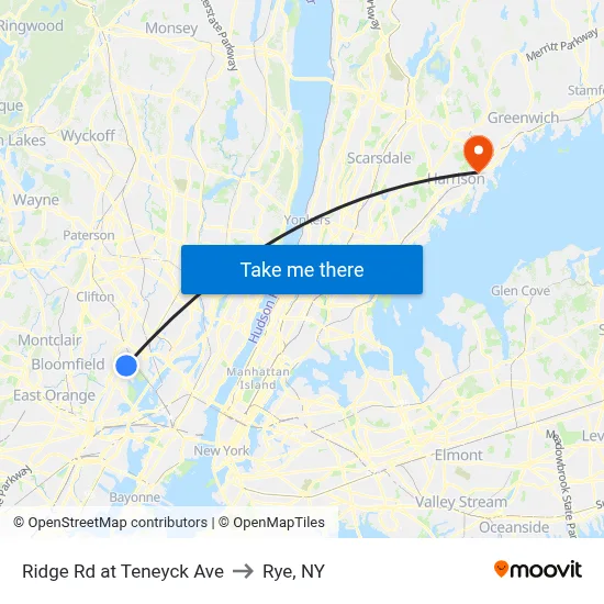 Ridge Rd at Teneyck Ave to Rye, NY map