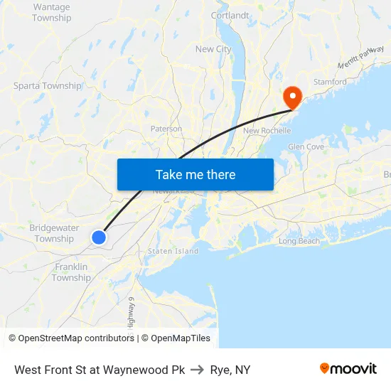 West Front St at Waynewood Pk to Rye, NY map
