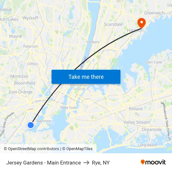 Jersey Gardens - Main Entrance to Rye, NY map
