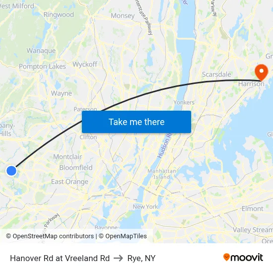 Hanover Rd at Vreeland Rd to Rye, NY map
