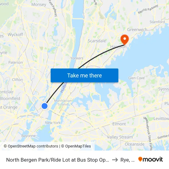 North Bergen Park/Ride Lot at Bus Stop Opposite T to Rye, NY map