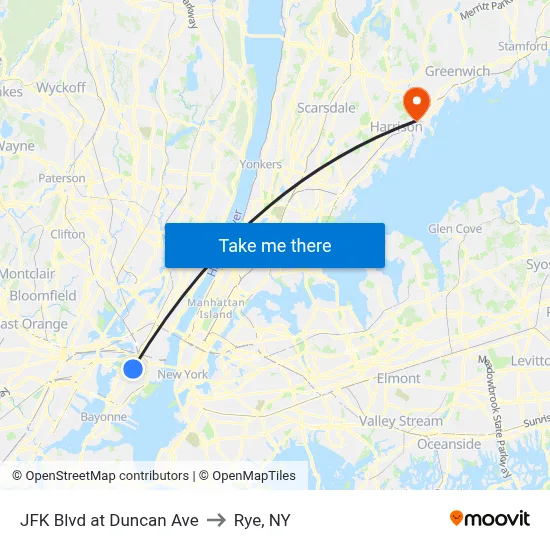 JFK Blvd at Duncan Ave to Rye, NY map