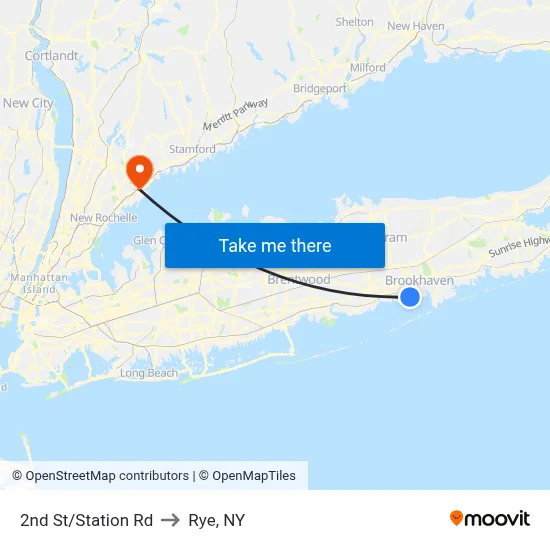 2nd St/Station Rd to Rye, NY map