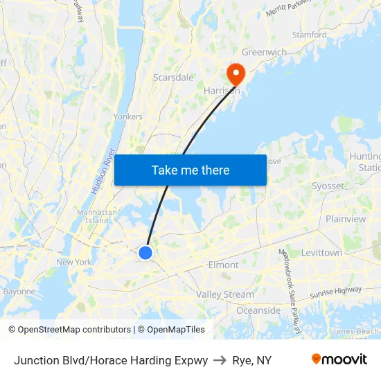 Junction Blvd/Horace Harding Expwy to Rye, NY map