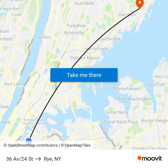 36 Av/24 St to Rye, NY map
