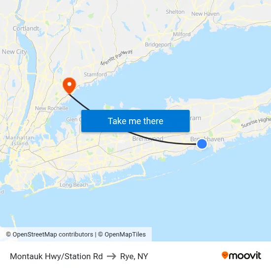 Montauk Hwy/Station Rd to Rye, NY map