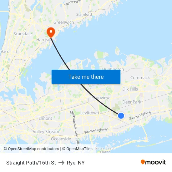 Straight Path/16th St to Rye, NY map