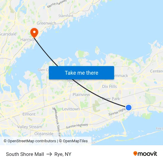 South Shore Mall to Rye, NY map