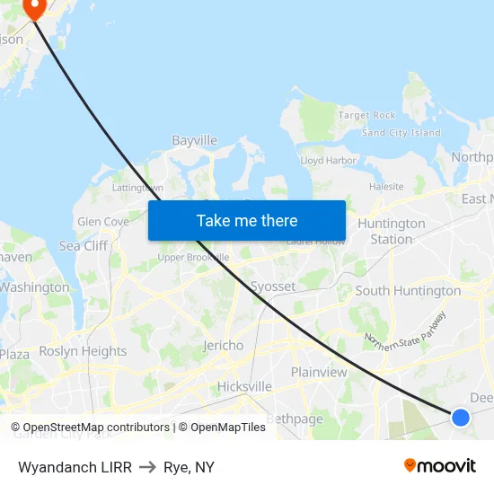 Wyandanch LIRR to Rye, NY map