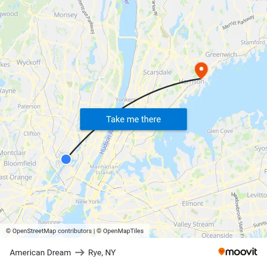 American Dream to Rye, NY map