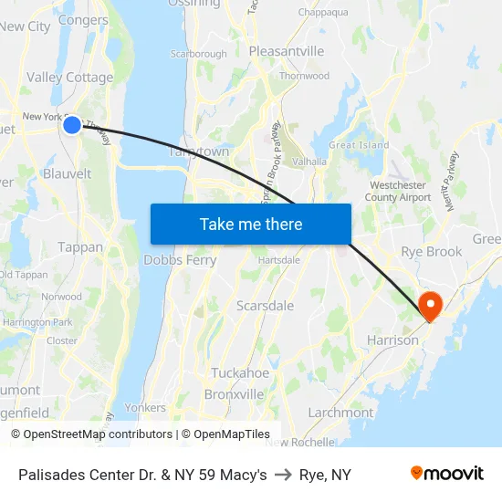 Palisades Center Dr. & NY 59 Macy's to Rye, NY map