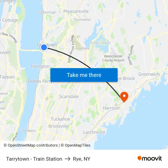Tarrytown - Train Station to Rye, NY map