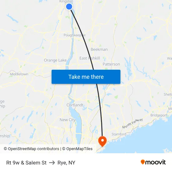 Rt 9w & Salem St to Rye, NY map