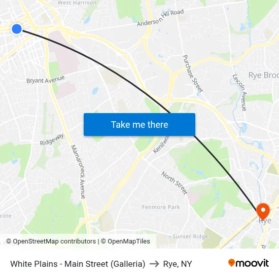 White Plains - Main Street (Galleria) to Rye, NY map