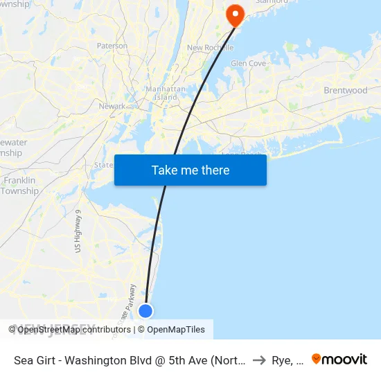 Sea Girt - Washington Blvd @ 5th Ave (Northbound) to Rye, NY map