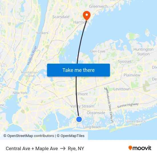 Central Ave + Maple Ave to Rye, NY map