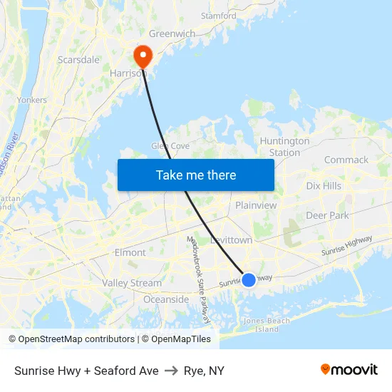 Sunrise Hwy + Seaford Ave to Rye, NY map