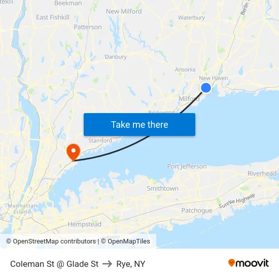Coleman St @ Glade St to Rye, NY map