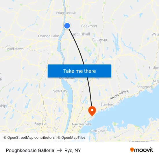 Poughkeepsie Galleria to Rye, NY map
