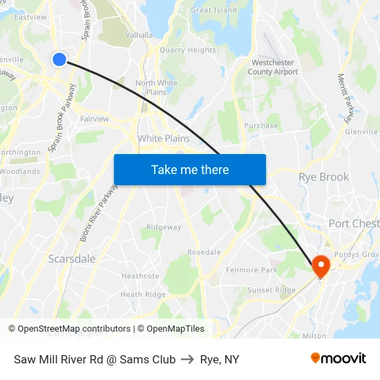 Saw Mill River Rd @ Sams Club to Rye, NY map