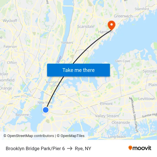 Brooklyn Bridge Park/Pier 6 to Rye, NY map
