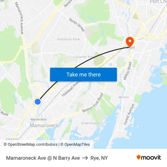 Mamaroneck Ave @ N Barry Ave to Rye, NY map
