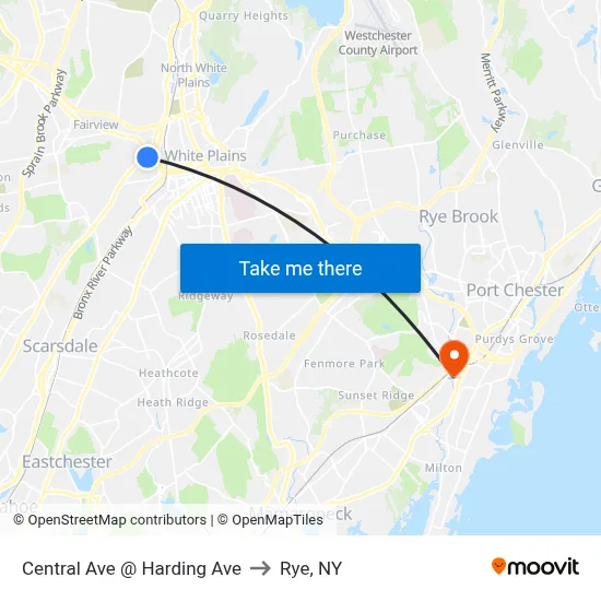 Central Ave @ Harding Ave to Rye, NY map