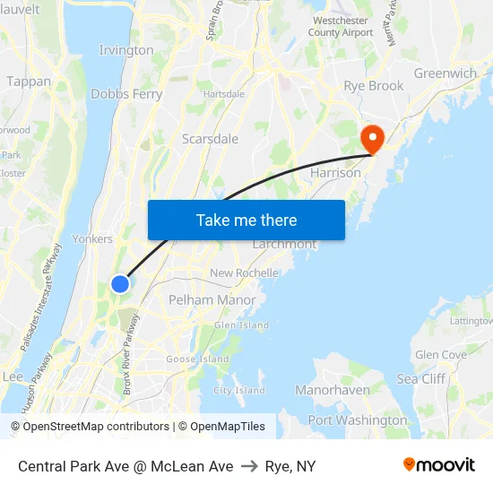 Central Park Ave @ McLean Ave to Rye, NY map