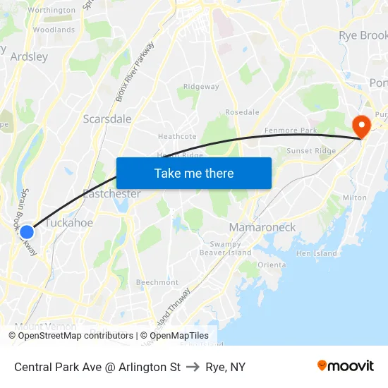 Central Park Ave @ Arlington St to Rye, NY map