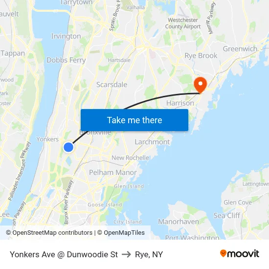 Yonkers Ave @ Dunwoodie St to Rye, NY map
