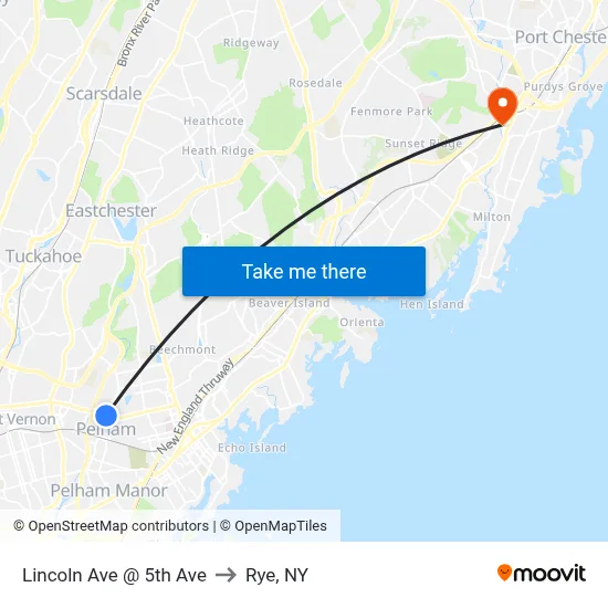Lincoln Ave @ 5th Ave to Rye, NY map