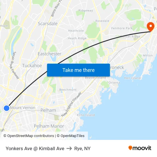 Yonkers Ave @ Kimball Ave to Rye, NY map