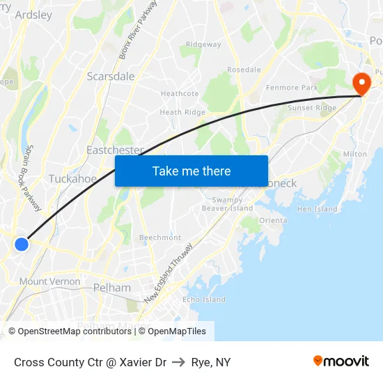Cross County Ctr @ Xavier Dr to Rye, NY map