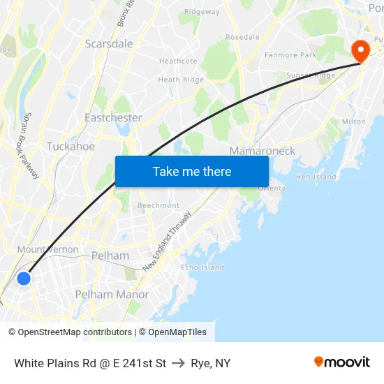 White Plains Rd @ E 241st St to Rye, NY map