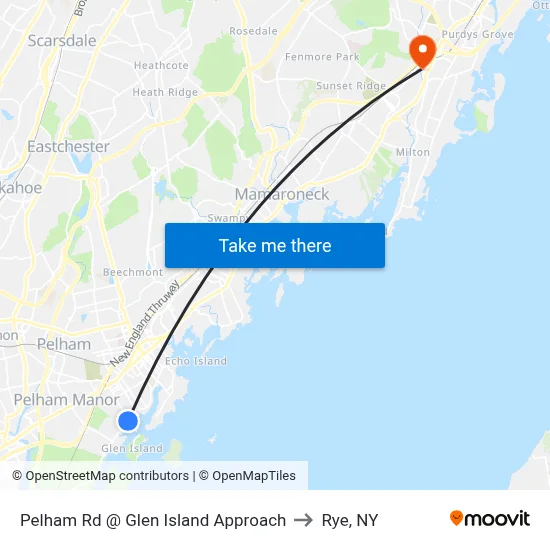 Pelham Rd @ Glen Island Approach to Rye, NY map