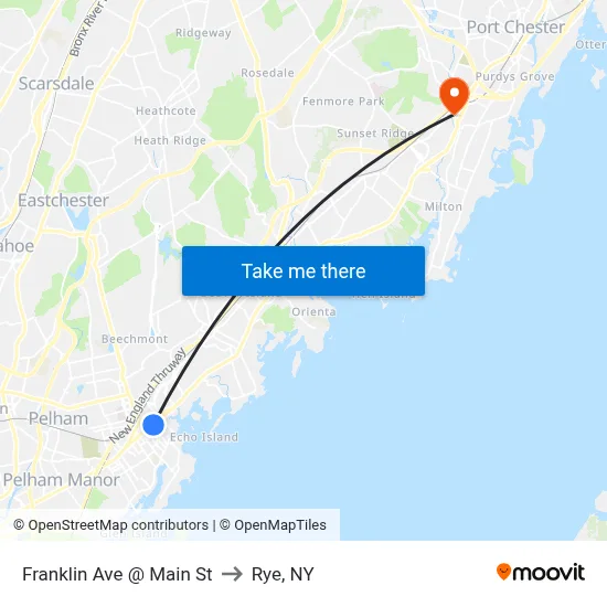 Franklin Ave @ Main St to Rye, NY map