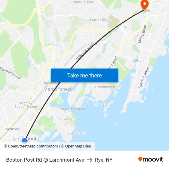 Boston Post Rd @ Larchmont Ave to Rye, NY map