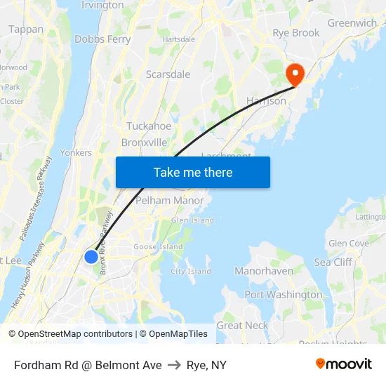 Fordham Rd @ Belmont Ave to Rye, NY map