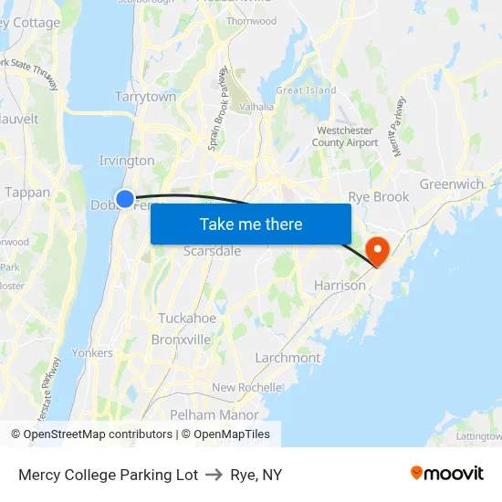 Mercy College Parking Lot to Rye, NY map