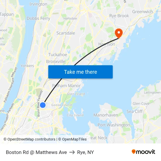Boston Rd @ Matthews Ave to Rye, NY map