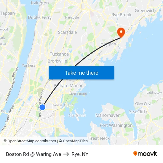 Boston Rd @ Waring Ave to Rye, NY map