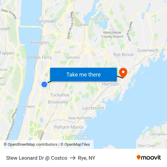 Stew Leonard Dr @ Costco to Rye, NY map