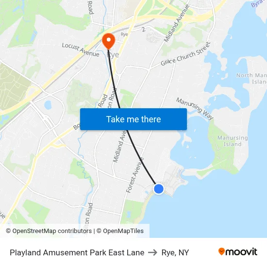 Playland Amusement Park East Lane to Rye, NY map