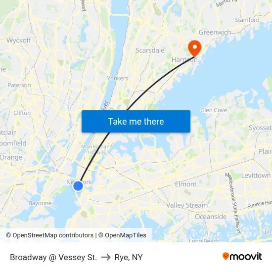Broadway @ Vessey St. to Rye, NY map
