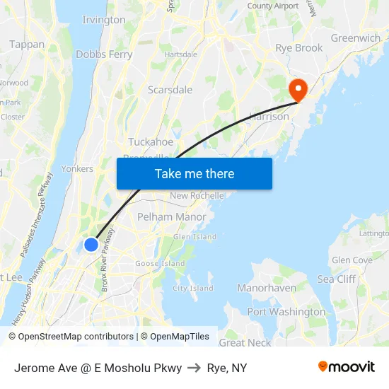 Jerome Ave @ E Mosholu Pkwy to Rye, NY map