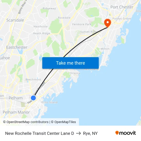 New Rochelle Transit Center Lane D to Rye, NY map