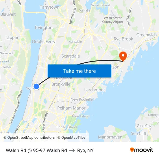 Walsh Rd @ 95-97 Walsh Rd to Rye, NY map